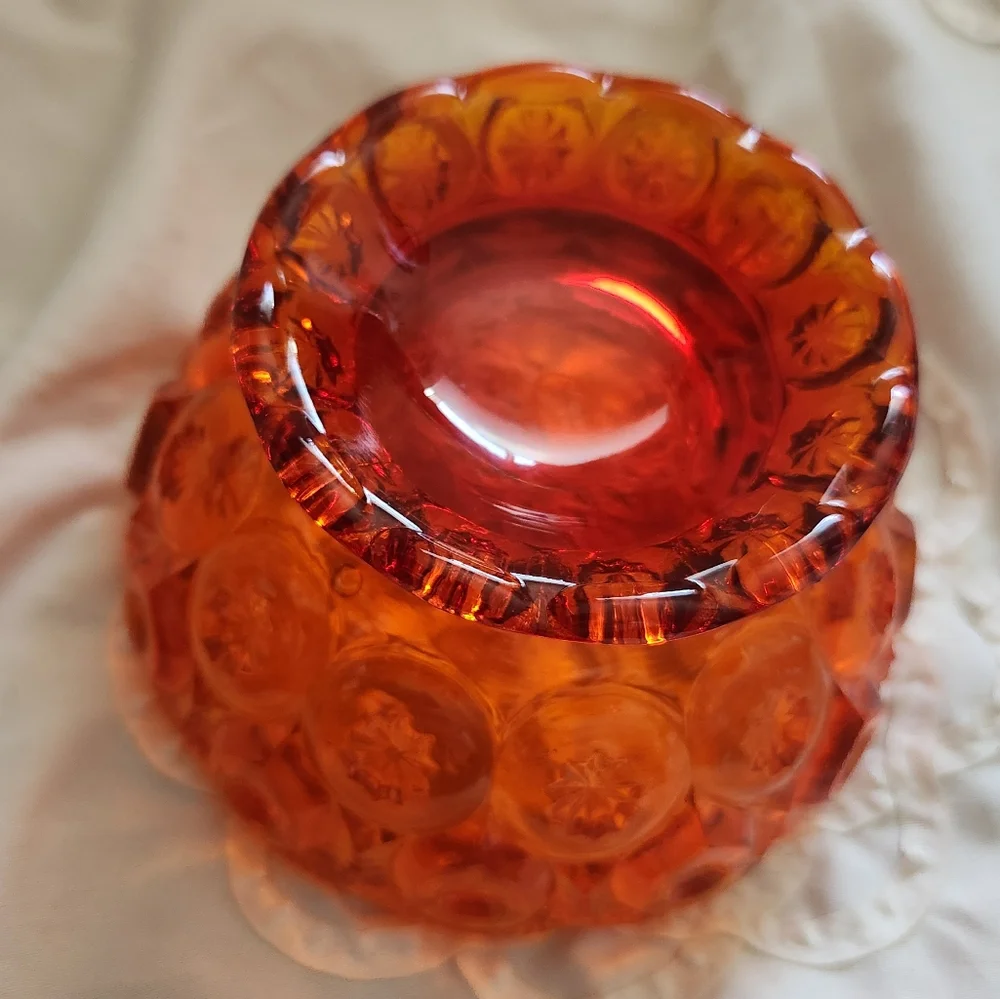 L E Smith Moon & Stars Amberina Candy Dish with Lid - Picture 7 of 10